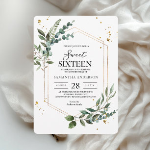 Modern Watercolor Greenery Eucalyptus Guld Ram Inbjudningar