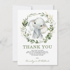 Modern Watercolor Greenery Guld Baby Elephant Tack Kort