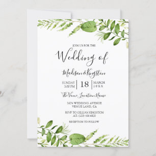 Modern Watercolor Greenery Löv bröllopsinbjudan Inbjudningar