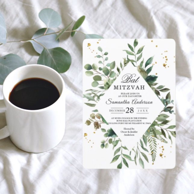 Modern Watercolor Greenery Ram & Guld Dots Inbjudningar (Skapare uppladdad)