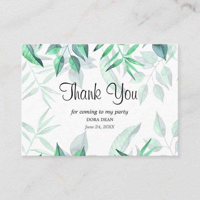 Modern Watercolor Greenery Tack Möhippa Card Visitkort (Framsida)