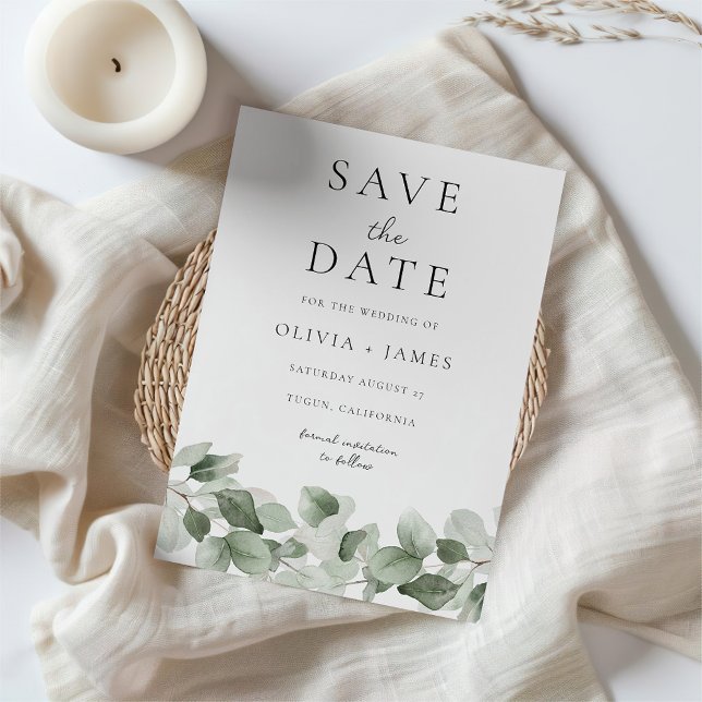Modern Watercolor Grönt Löv Elegant bröllop Spara Datumet (Skapare uppladdad)