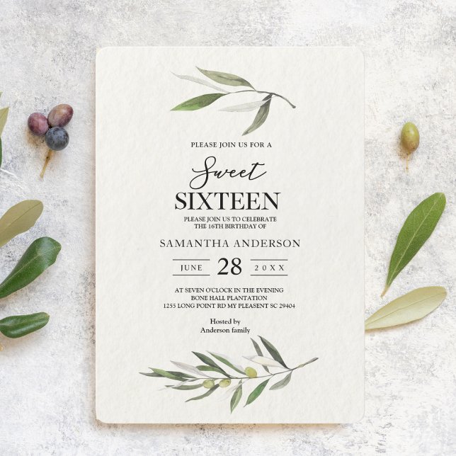 Modern Watercolor Grönt Olive Gren Inbjudningar (Skapare uppladdad)