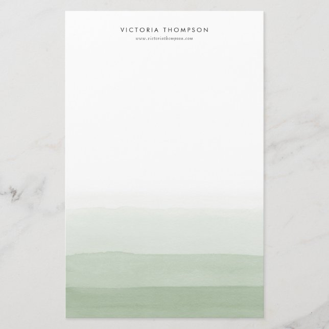 Modern Watercolor Grönt Ombre-Personlig Brevpapper (Framsida)