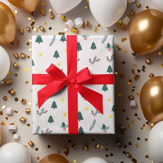 Modern Watercolor-Grönten, Red Gräs Träd Presentpapper (modern simple baby pink Christmas wrapping paper)