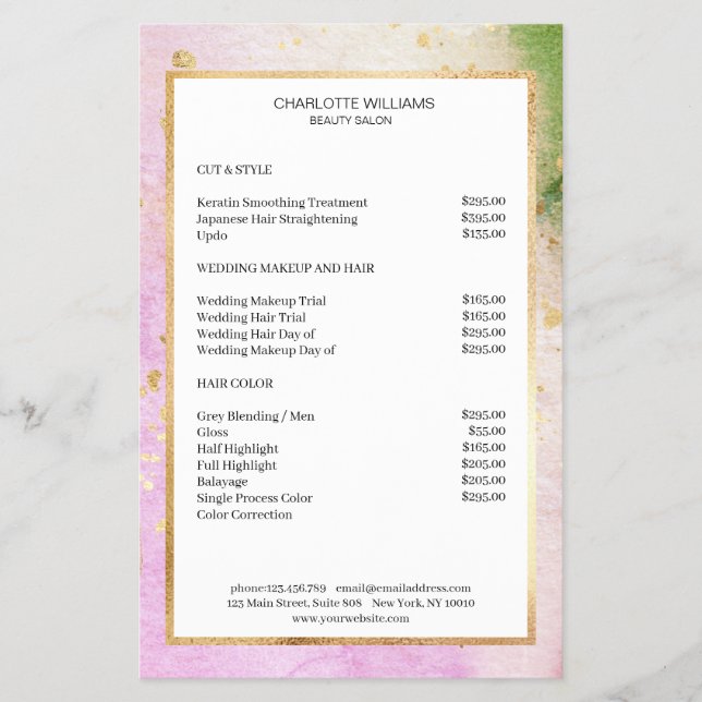 Modern Watercolor Grün Rosa Guld Flygblad (Framsidan)