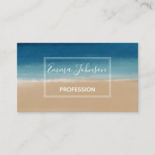 Modern Watercolor Guld Blue Beach Visitkort