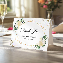 Modern Watercolor Guld Grönt Blommigt Tack