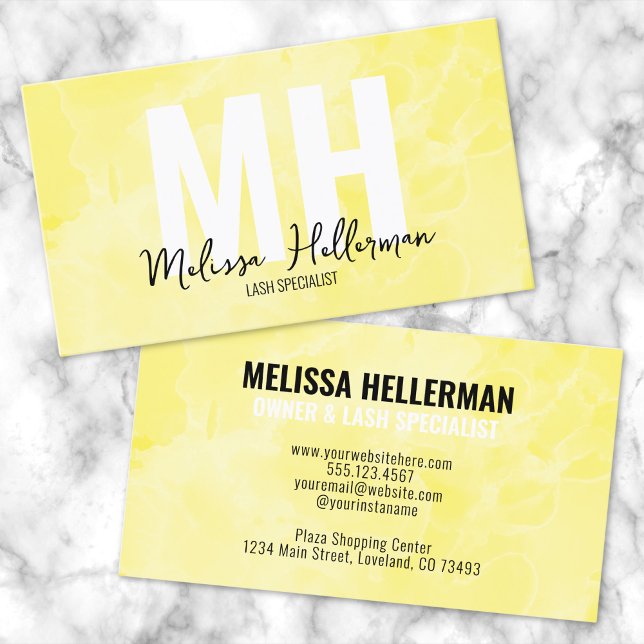 Modern Watercolor Gult Monogram Visitkort (Modern Watercolor Yellow Monogram Business Card)