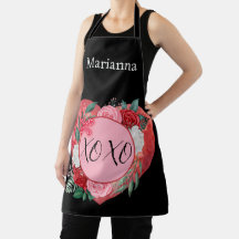 Modern Watercolor Heart Blommigt Personlig Apron