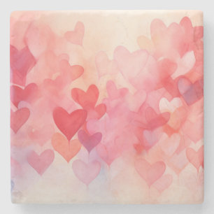 Modern Watercolor Hearts Mönster Red Orange Stenunderlägg