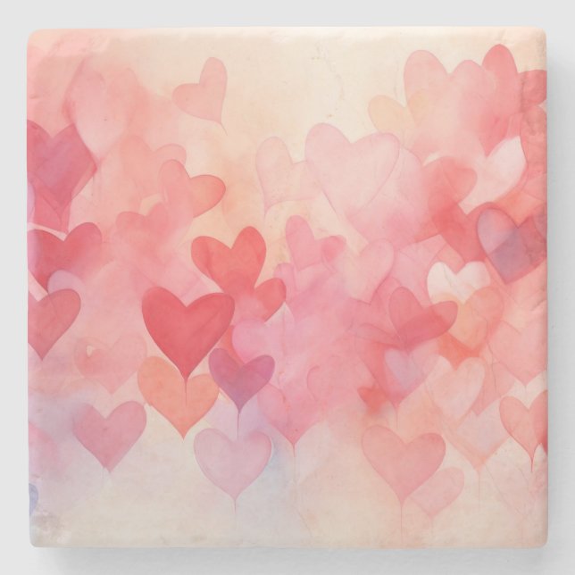 Modern Watercolor Hearts Mönster Red Orange Stenunderlägg (Framsidan)