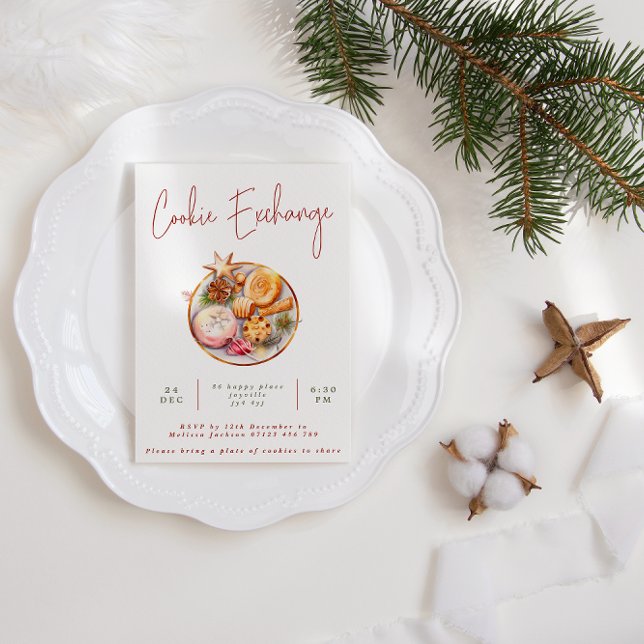 Modern Watercolor Helgdag Cookie Exchange Party Inbjudningar (Skapare uppladdad)