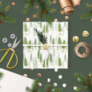 Modern Watercolor-Helgdag Grönt Träd Presentpapper