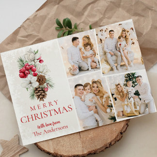 Modern Watercolor Helgdag Photo Collage jul Kort