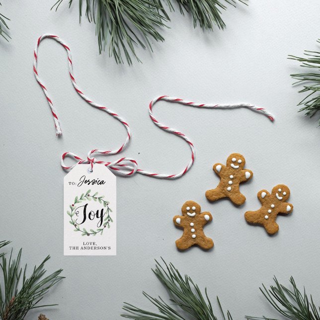 Modern Watercolor Holly Wandey Joy Jul Presentetikett (Skapare uppladdad)