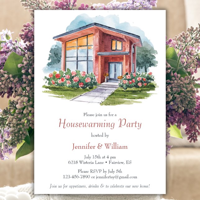 Modern Watercolor House Party Inbjudningar (Skapare uppladdad)