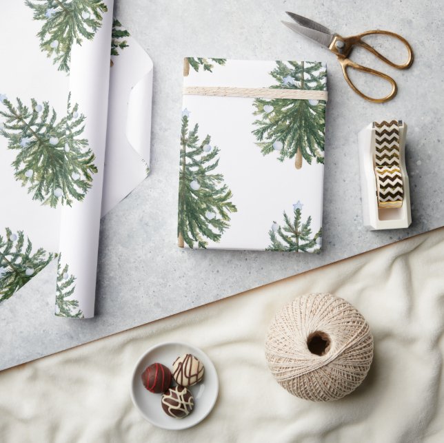 Modern Watercolor jul Winter Gräs Grönt Träd Presentpapper (Hantverk)