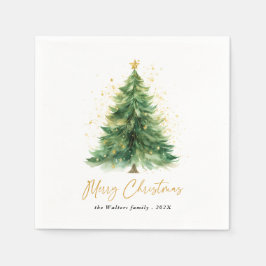 Modern Watercolor Julgran non Photo Pappersservett