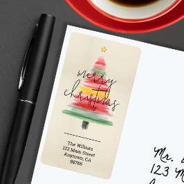 Modern Watercolor Julgran Returadress Fraktsedel