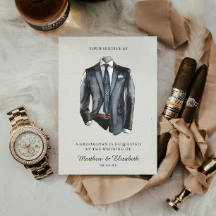 Modern Watercolor Kostym Groomsman Frieri begäran Inbjudningar