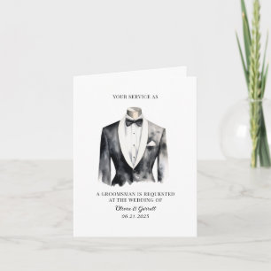 Modern Watercolor Kostym Groomsman Frieri Meddelande