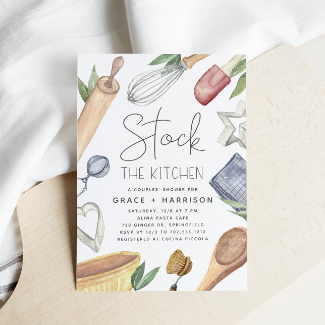 Modern Watercolor Lagrar Kitchen Par Shower Inbjudningar (Skapare uppladdad)