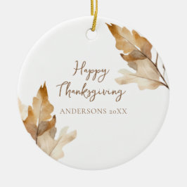 Modern Watercolor Leaf Thanksgiving Julgransprydnad Keramik