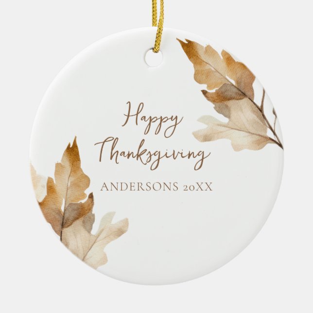 Modern Watercolor Leaf Thanksgiving Julgransprydnad Keramik (Framsidan)