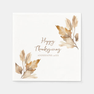 Modern Watercolor Leaf Thanksgiving Pappersservett