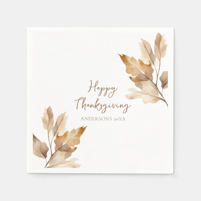 Modern Watercolor Leaf Thanksgiving Pappersservett (Framsidan)