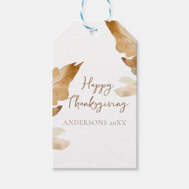 Modern Watercolor Leaf Thanksgiving Presentetikett (Framsidan)