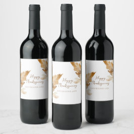 Modern Watercolor Leaf Thanksgiving Vinflaska Etikett