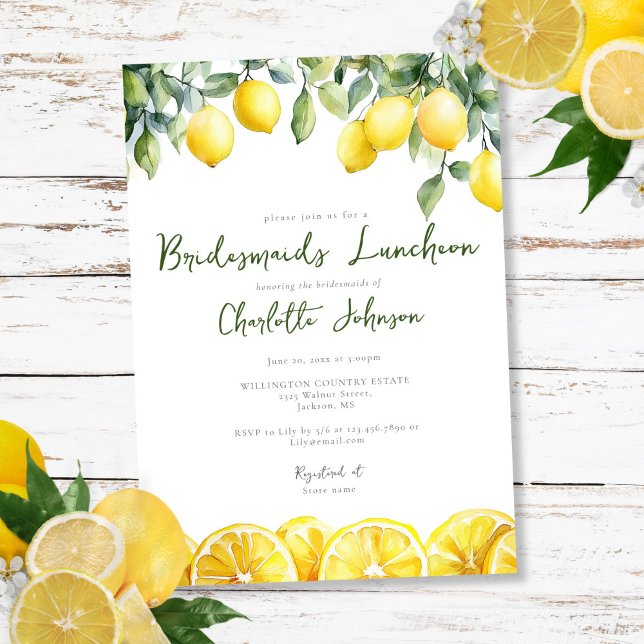 Modern Watercolor Lemon Bridesmaids Luncheon Inbjudningar (Modern Watercolor Lemon Bridesmaids Luncheon Invitation)