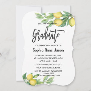 Modern Watercolor Lemon Tropical STUDENTEN Inbjudningar
