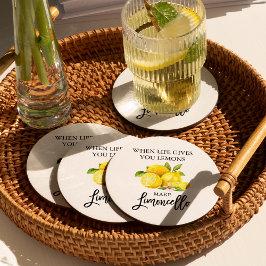 Modern Watercolor Lemons Limoncello för penselskri Underlägg Papper Rund
