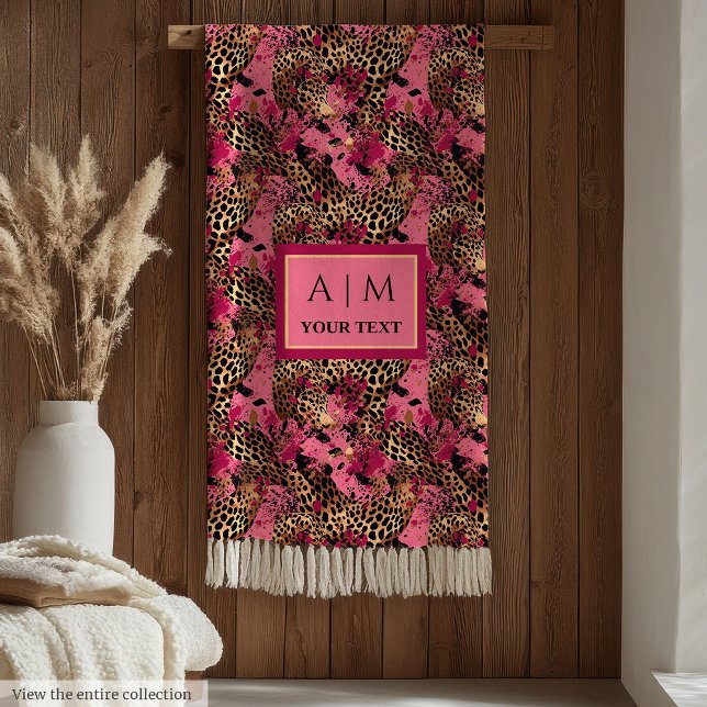 Modern watercolor leopard skin magenta throw fleecefilt (Chic watercolor leopard skin pink luxe blanket)