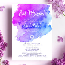 Modern Watercolor Lila Blue Star BAT MITZVAH