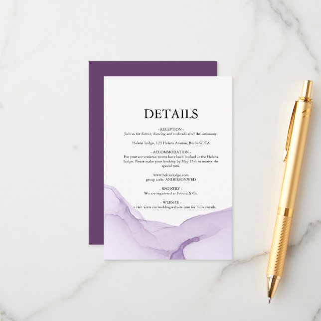 Modern Watercolor Lila Bröllop Tilläggskort (Fram/Back In Situ)