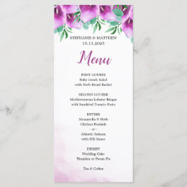 Modern Watercolor Lila Calla Lily Bröllop Menu Meny