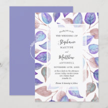 Modern Watercolor Lila Löv Foliage Bröllop
