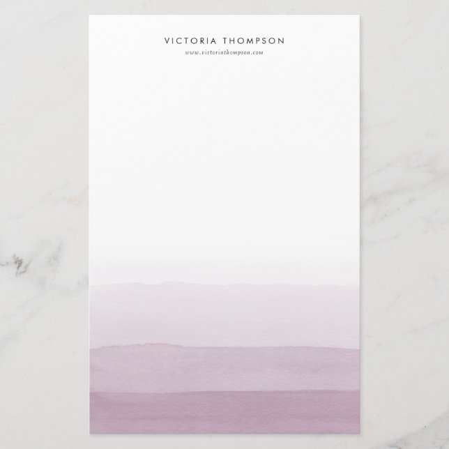 Modern Watercolor Lila Ombre-Personlig Brevpapper (Framsida)