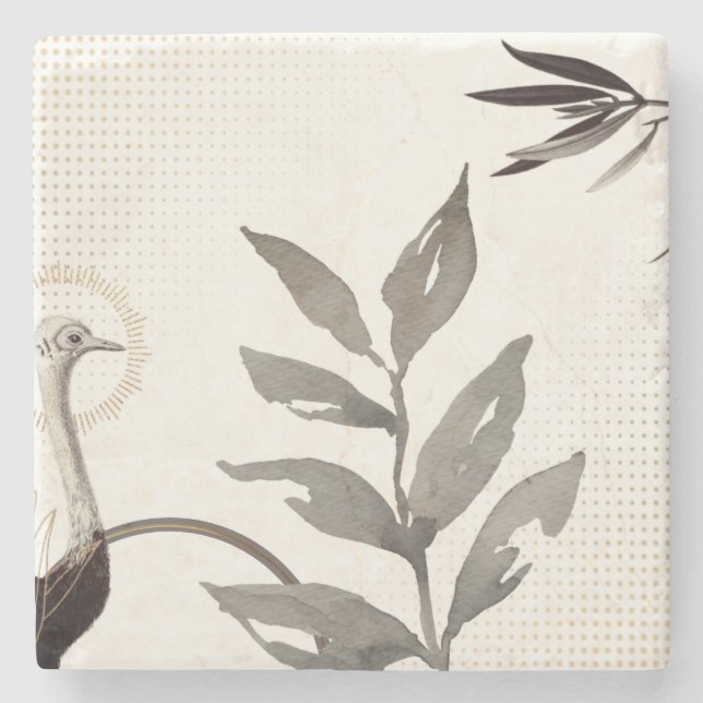 Modern Watercolor Löv Ostrich | Elfenbenskusten Stenunderlägg (Framsidan)