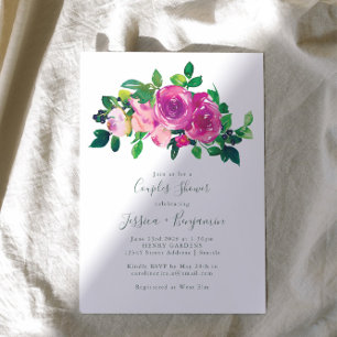 Modern Watercolor Magenta Blommigt Par Shower Inbjudningar