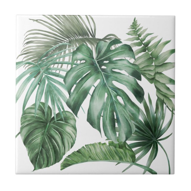 Modern Watercolor Monstera Tropical Löv Kakelplatta (Framsidan)