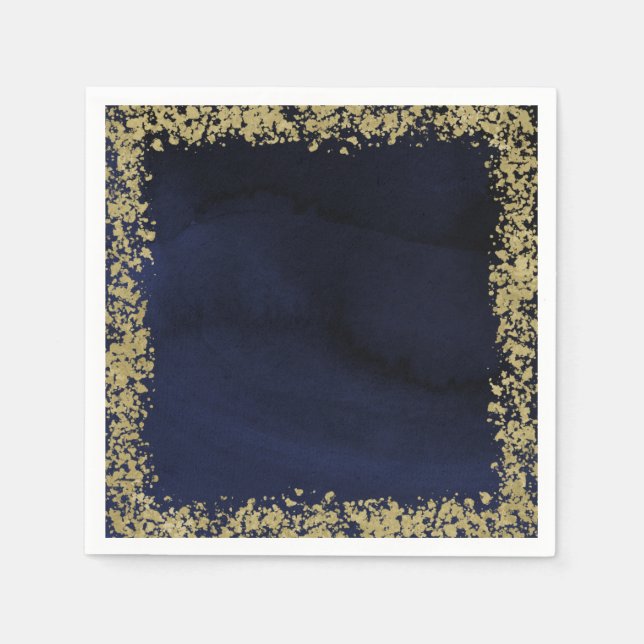 Modern Watercolor Navy Blue & Guld Bröllop Pappersservett (Framsidan)
