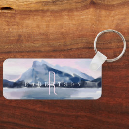 Modern Watercolor Navy Blue Mountain Monogram Nyckelring