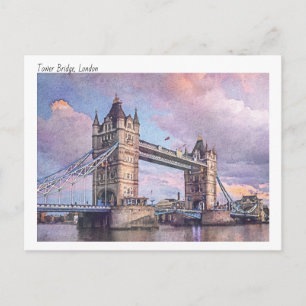 Modern Watercolor of Torn Bridge, London Vykort
