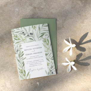 Modern watercolor olive branch foliage wedding meddelande
