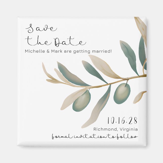 Modern Watercolor Olive Gren Spara datum Magnet (Framsidan)